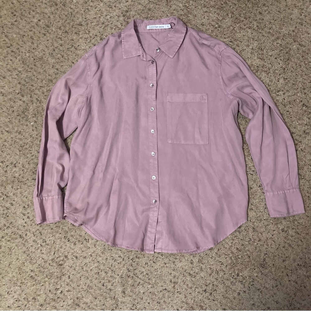 Calvin Klein jeans lavender purple Tencel button down shirt long sleeve oversize